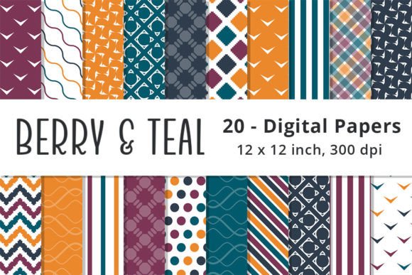 Download Berry, Teal, Orange, and Black Patterns - Pattern Collection