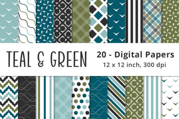 Download Printable Teal &amp; Green Digital Patterns - Pattern Collection