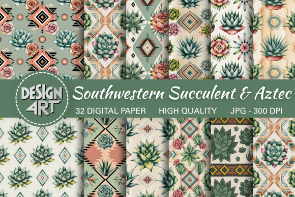 Download Southwestern Succulent &amp; Aztec Pattern - Pattern Collection
