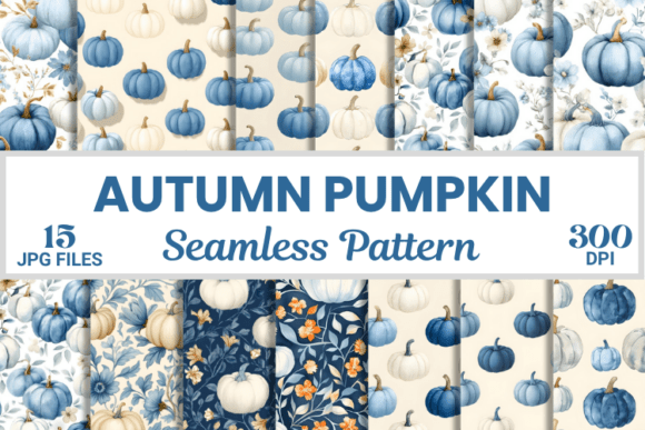 Download Blue Autumn Grandmillennial Fall Pattern - Pattern Collection