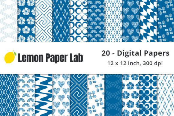 Download Blue and White Geometric Digital Papers - Geometric Collection