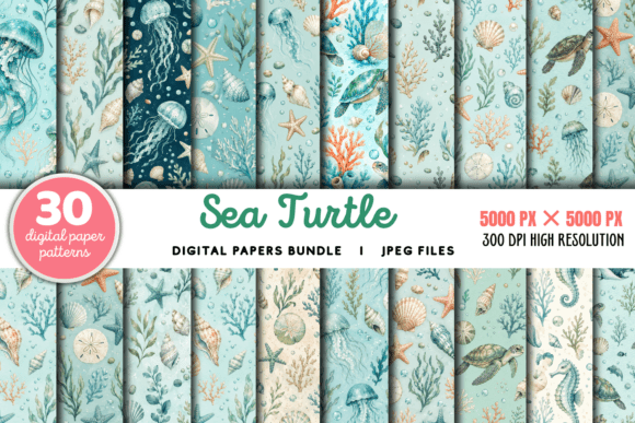 Download Sea Turtle Summer Digital Pattern Bundle - Pattern Collection