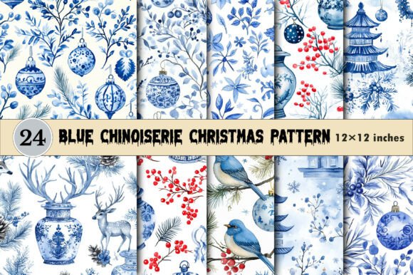 Download Blue Chinoiserie Christmas Pattern - Pattern Collection