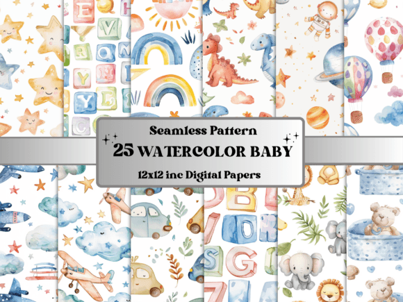 Download Seamless Watercolor Baby Pattern Paper - Pattern Collection