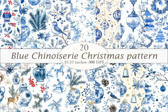 Download Blue Chinoiserie Christmas Pattern - Pattern Collection