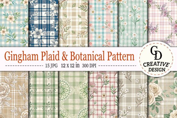 Download Gingham Plaid &amp; Botanical Pattern - Pattern Collection