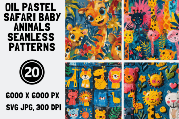 Download Safari Animals Oil Pastel Patterns - Pattern Collection