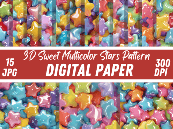 Download 3D Sweet Multicolor Stars Paper Pattern - Pattern Collection