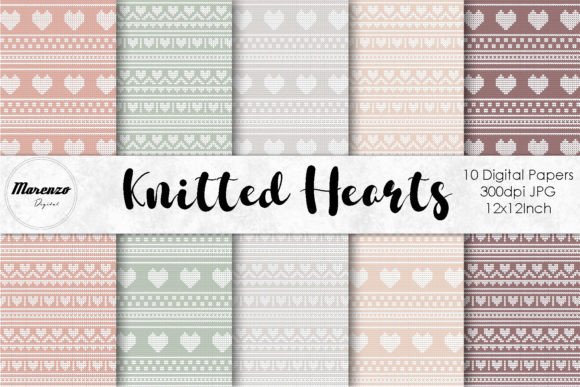 Download Knitted Heart Patterns - Digital Papers - Pattern Collection