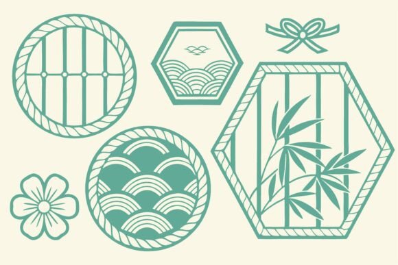 Download Japanese Traditional Patterns Teal Set - Pattern Collection