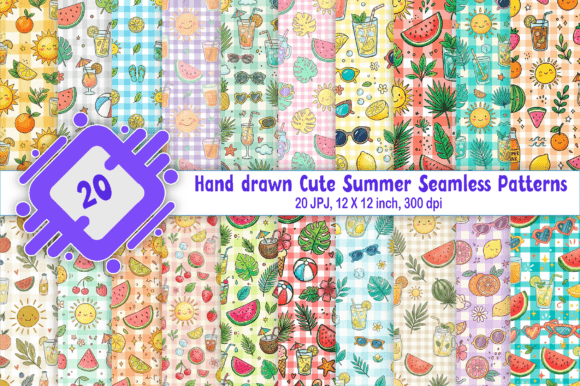 Download Hand Drawn Cute Summer Seamless Patterns - Pattern Collection