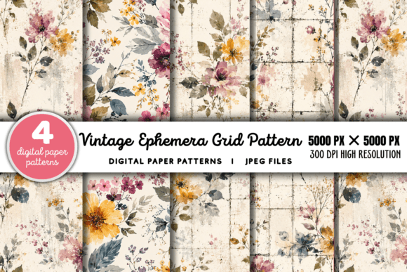 Download Vintage Grid Lined Ephemera Pattern 4 - Pattern Collection