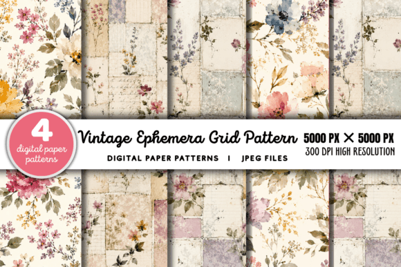 Download Vintage Grid Lined Ephemera Pattern 2 - Pattern Collection