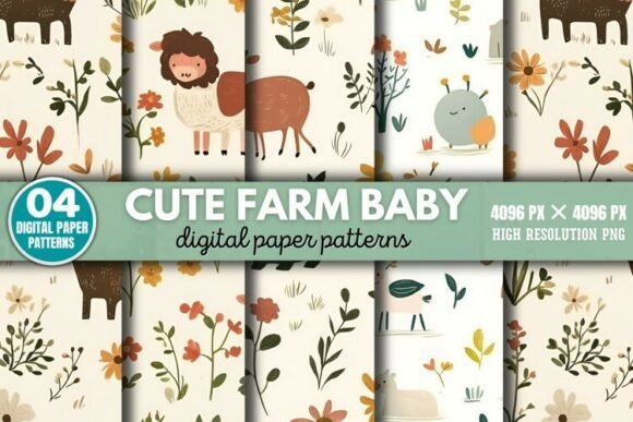Download Cute Farm Baby Pattern Digital Paper Bac - Pattern Collection