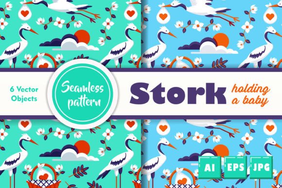 Download Stork Holding a Baby Pattern - Pattern Collection
