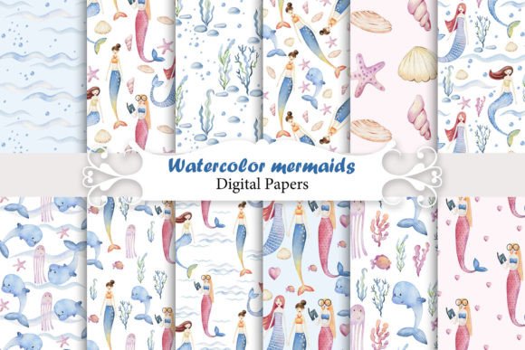 Download Watercolor Mermaids Patterns. - Pattern Collection