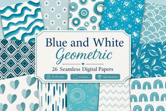 Download Blue and White Geometric Digital Papers - Geometric Collection