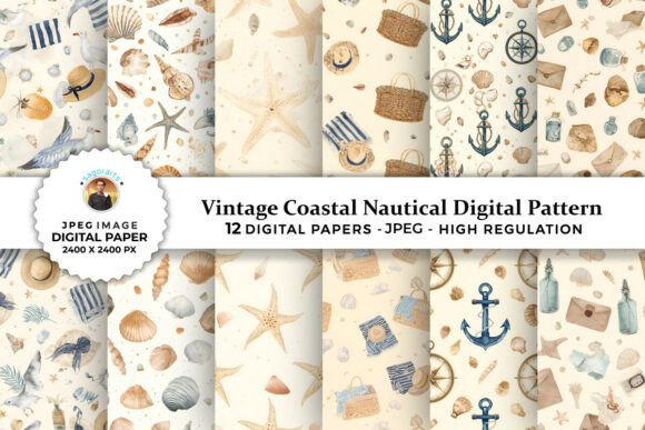 Download Vintage Coastal Nautical Digital Pattern - Pattern Collection