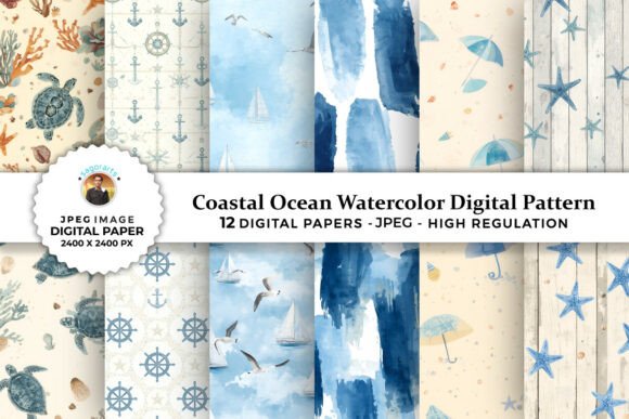 Download Coastal Ocean Watercolor Digital Pattern - Pattern Collection