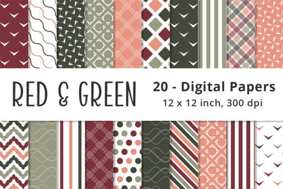 Download Red, Green and Coral Digital Patterns - Pattern Collection