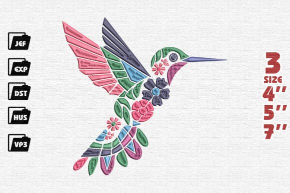 Download Geometric Hummingbird Embroidery - Geometric Collection