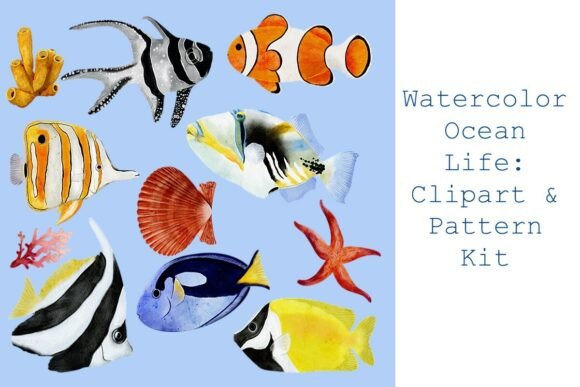 Download Watercolor Ocean Life: Clipart &amp; Pattern - Pattern Collection