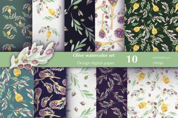 Download Watercolor Seamless Pattern with Olives - Pattern Collection