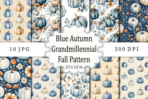 Download Blue Autumn Grandmillennial Fall Pattern - Pattern Collection