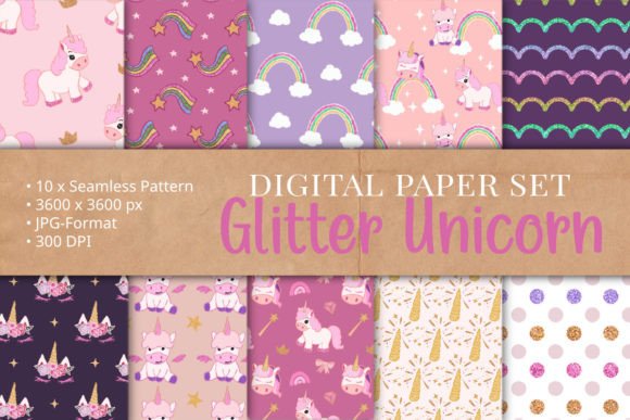 Download Glitter Unicorn Pattern Set Seamless - Pattern Collection