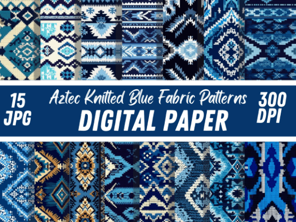 Download Aztec Knitted Blue Fabric Paper Patterns - Pattern Collection