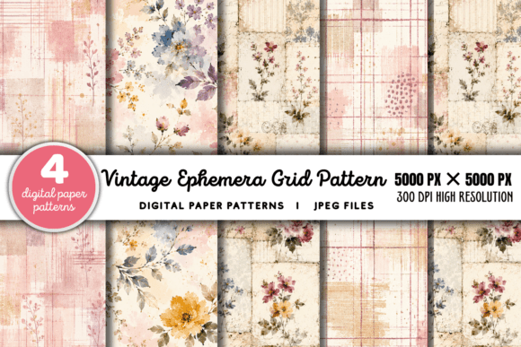 Download Vintage Grid Lined Ephemera Pattern 1 - Pattern Collection