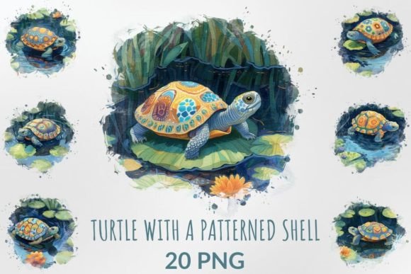 Download Watercolor Turtle with a Patterned Shell - Pattern Collection