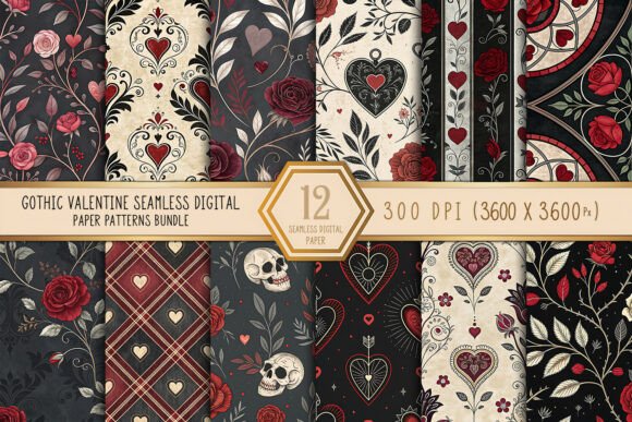 Download Gothic Valentine Seamless Paper Patterns - Pattern Collection