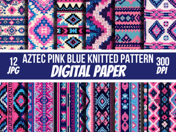 Download Aztec Pink Blue Knitted Papers Pattern - Pattern Collection