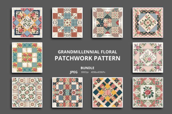 Download Grandmillennial Floral Patchwork Pattern - Pattern Collection