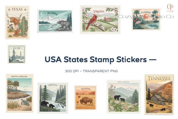 Download USA States Stamp Stickers Set 2 - Stickers Collection