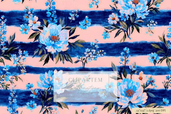 Download Blue Peony Blush Pink Stripe Pattern - Pattern Collection