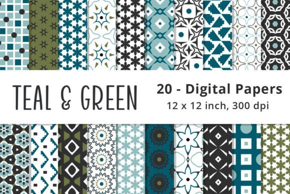 Download Seamless Teal &amp; Green Geometric Patterns - Geometric Collection