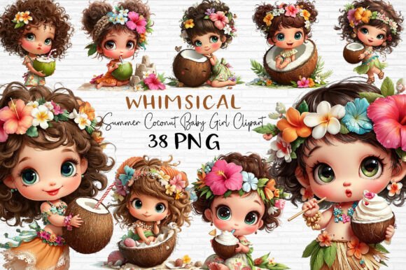 Download Whimsical Coconut Baby Girl Clipart PNG - Baby girl Collection
